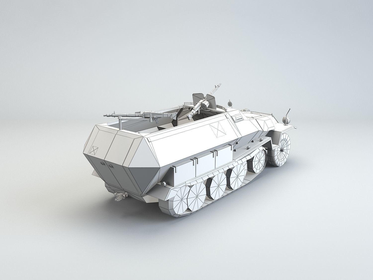 Low Poly Sdkfz 251 Hanomag armored car Low-poly 3D model_9