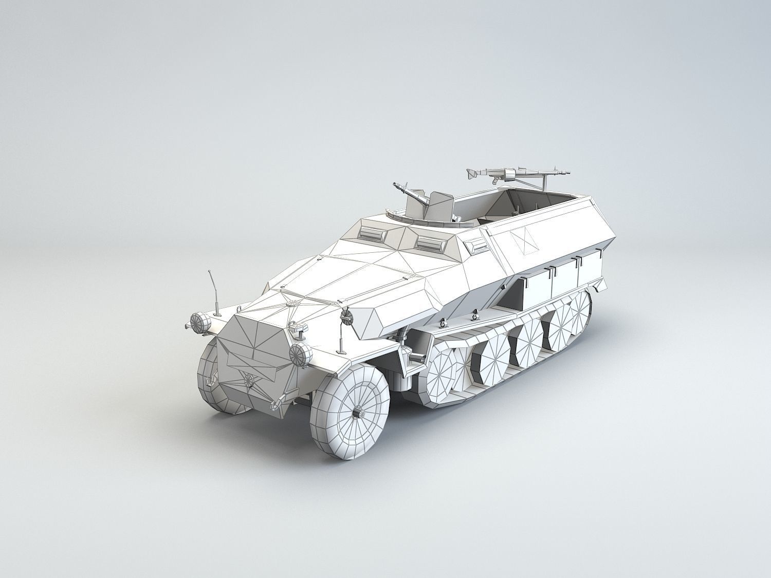 Low Poly Sdkfz 251 Hanomag armored car Low-poly 3D model_5