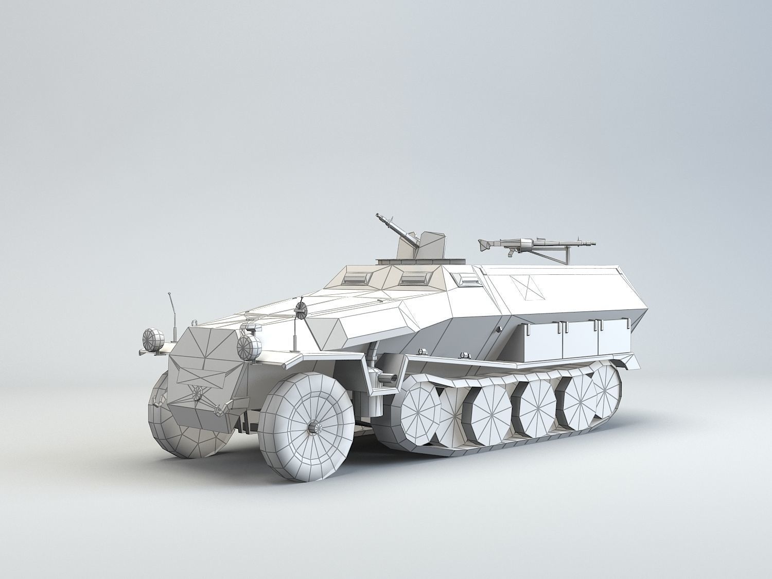 Low Poly Sdkfz 251 Hanomag armored car Low-poly 3D model_12