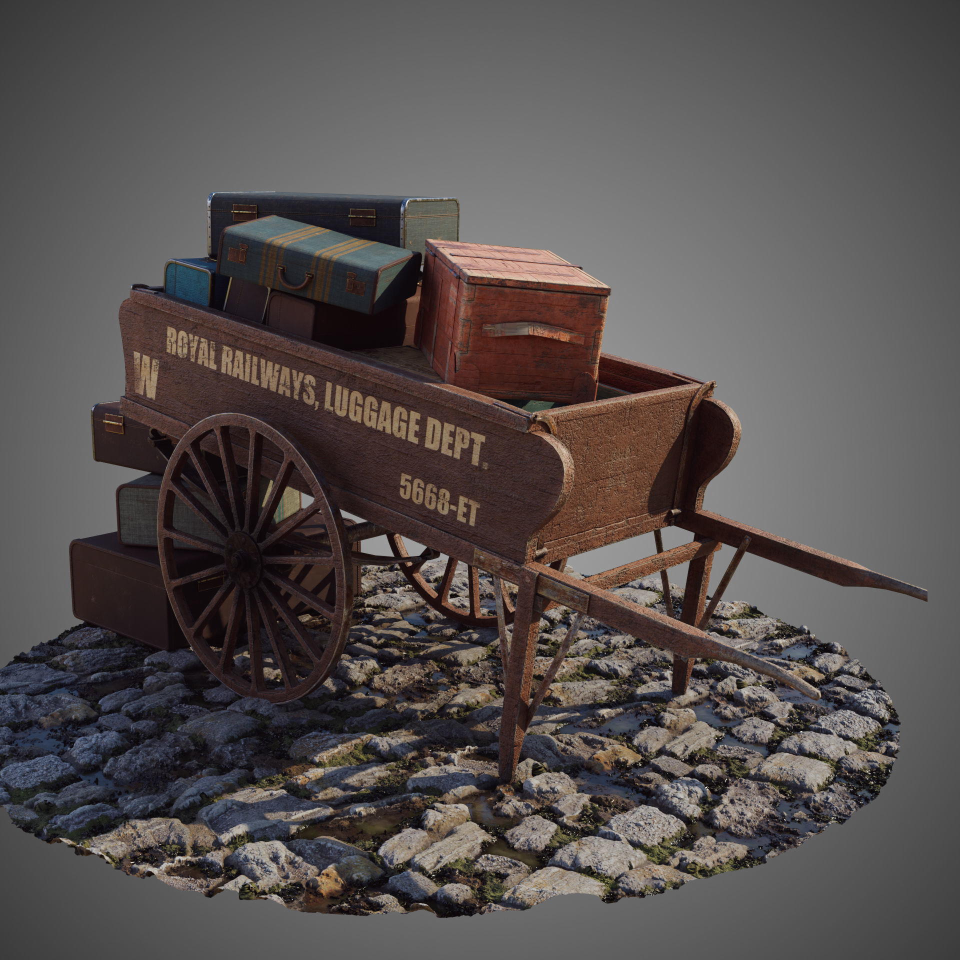 Luggage cart Low-poly 3D model_4