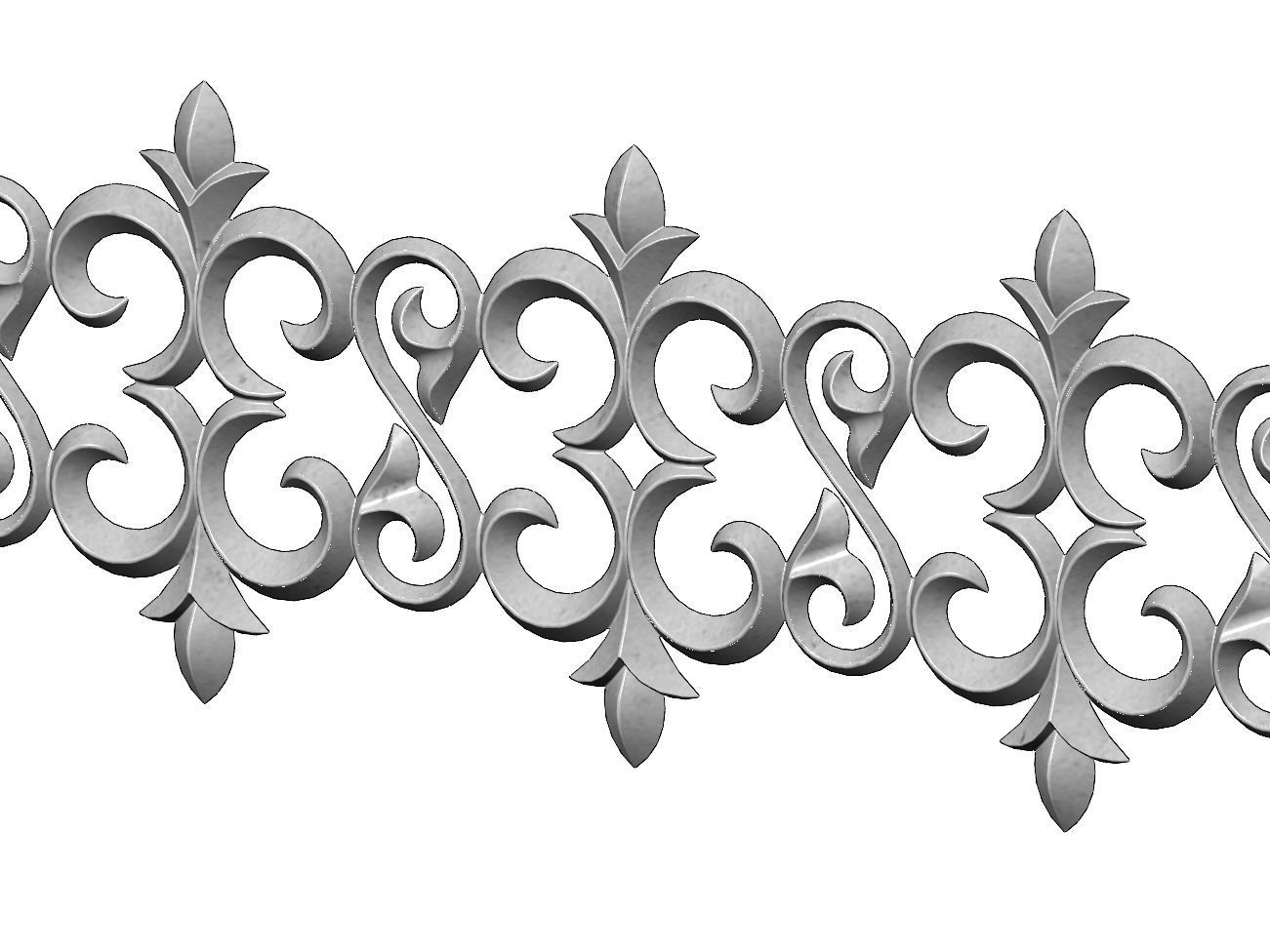 Floral scroll pattern relief strip  3D print model_1