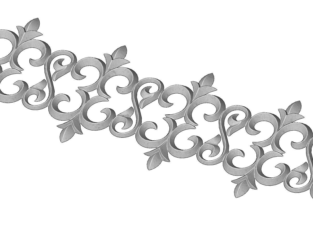 Floral scroll pattern relief strip  3D print model_6