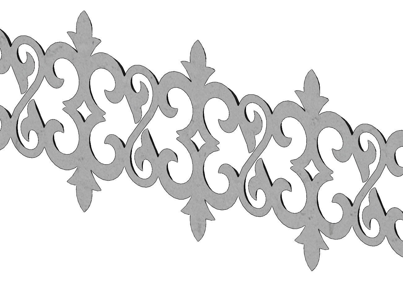 Floral scroll pattern relief strip  3D print model_5