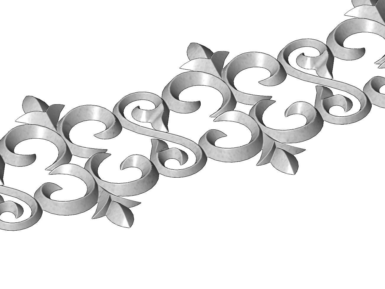 Floral scroll pattern relief strip  3D print model_7