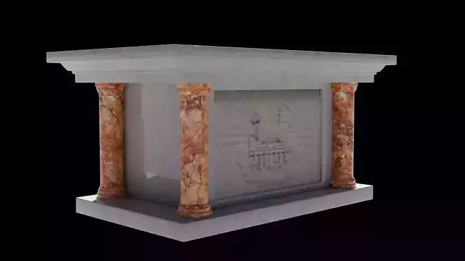 Altar 3D realistic model marble pedestal with columns Low-poly 3D model