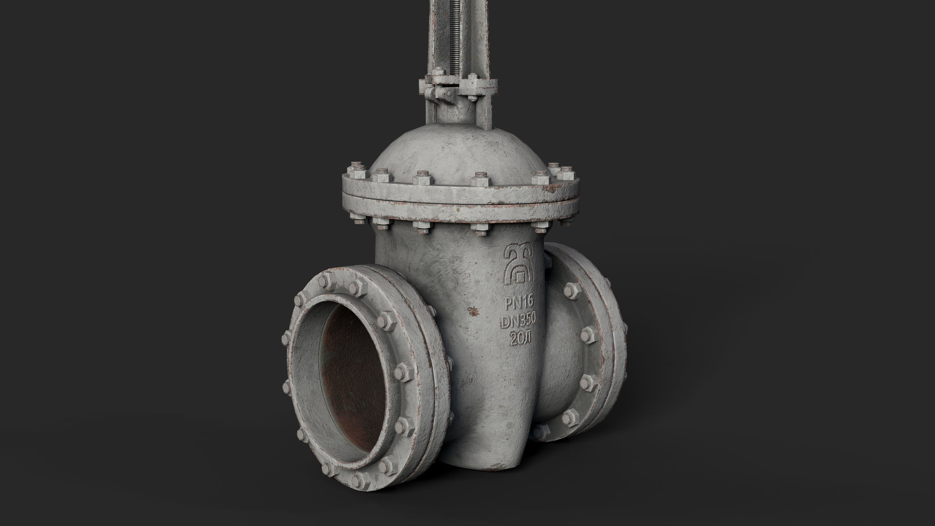 Industrial gate valve Low-poly 3D model_9