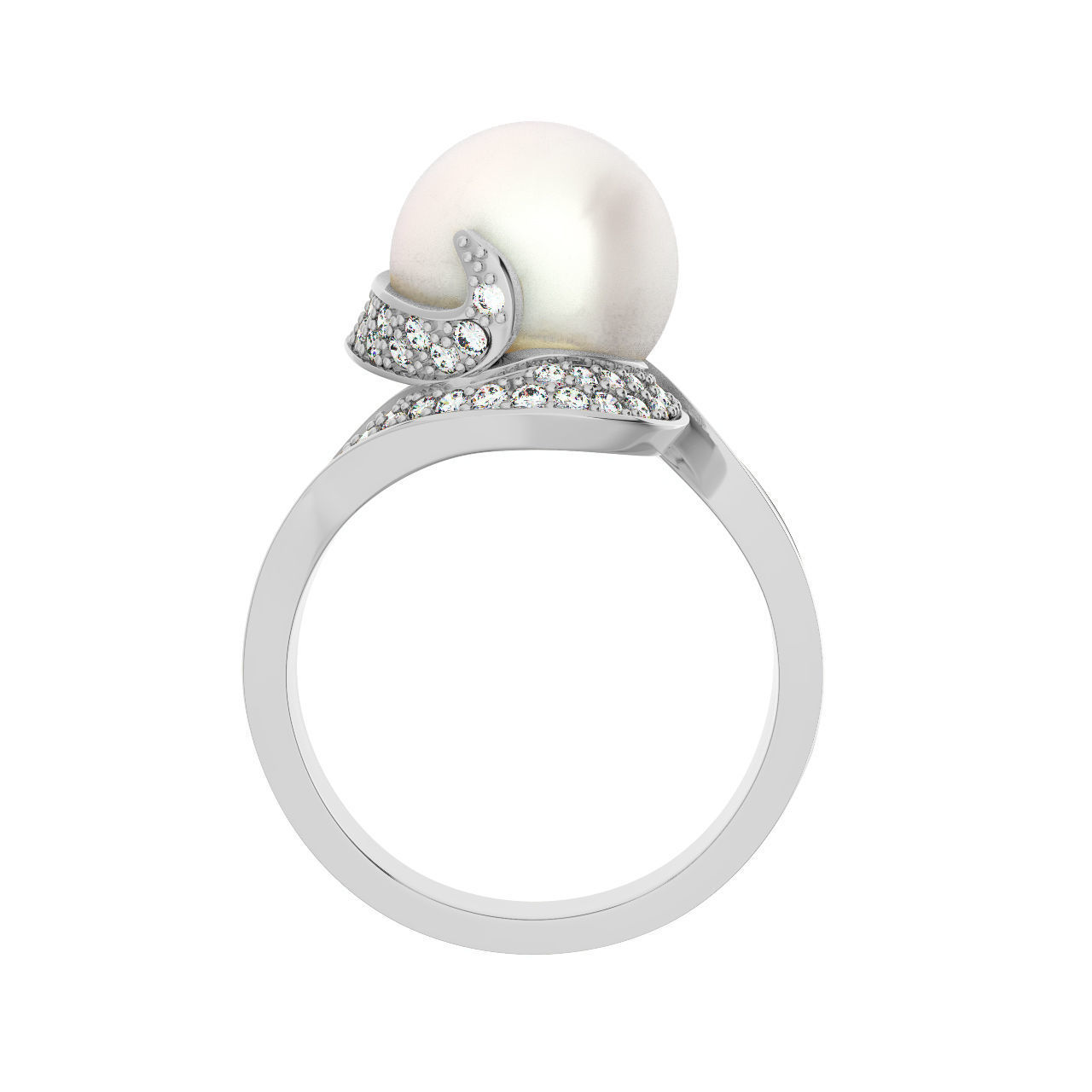 N183 Diamond ring with pearl 3D print model_7