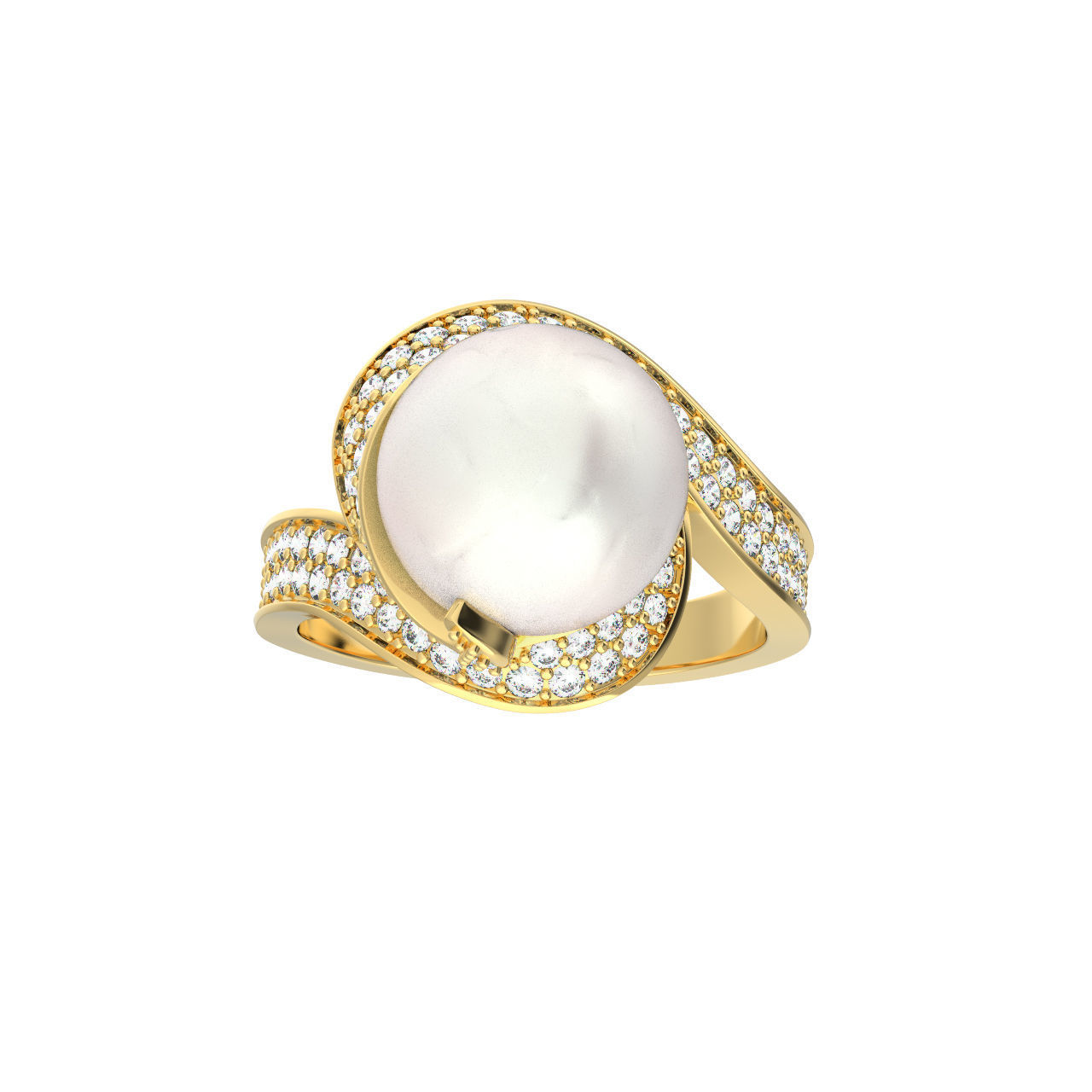 N183 Diamond ring with pearl 3D print model_6