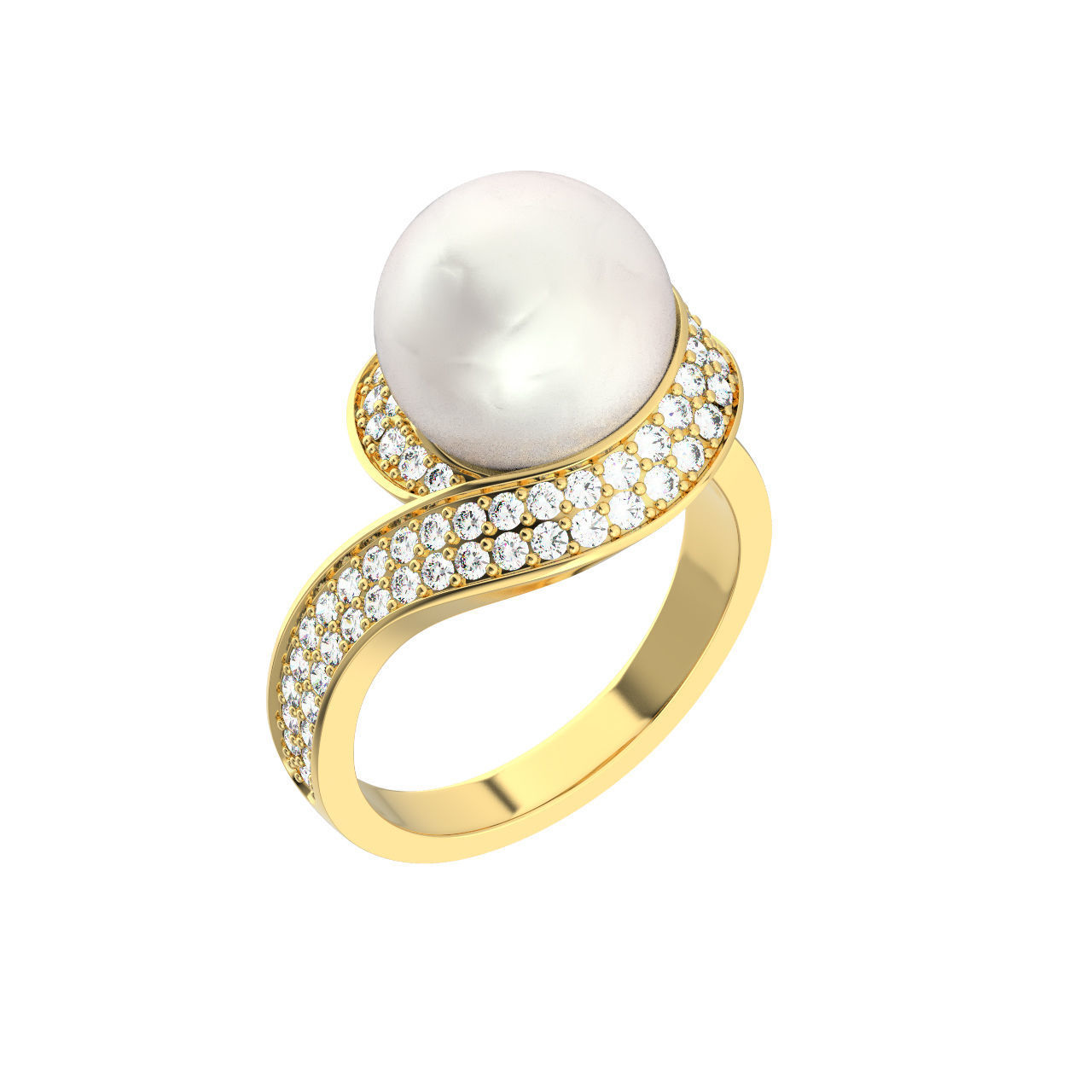 N183 Diamond ring with pearl 3D print model_1