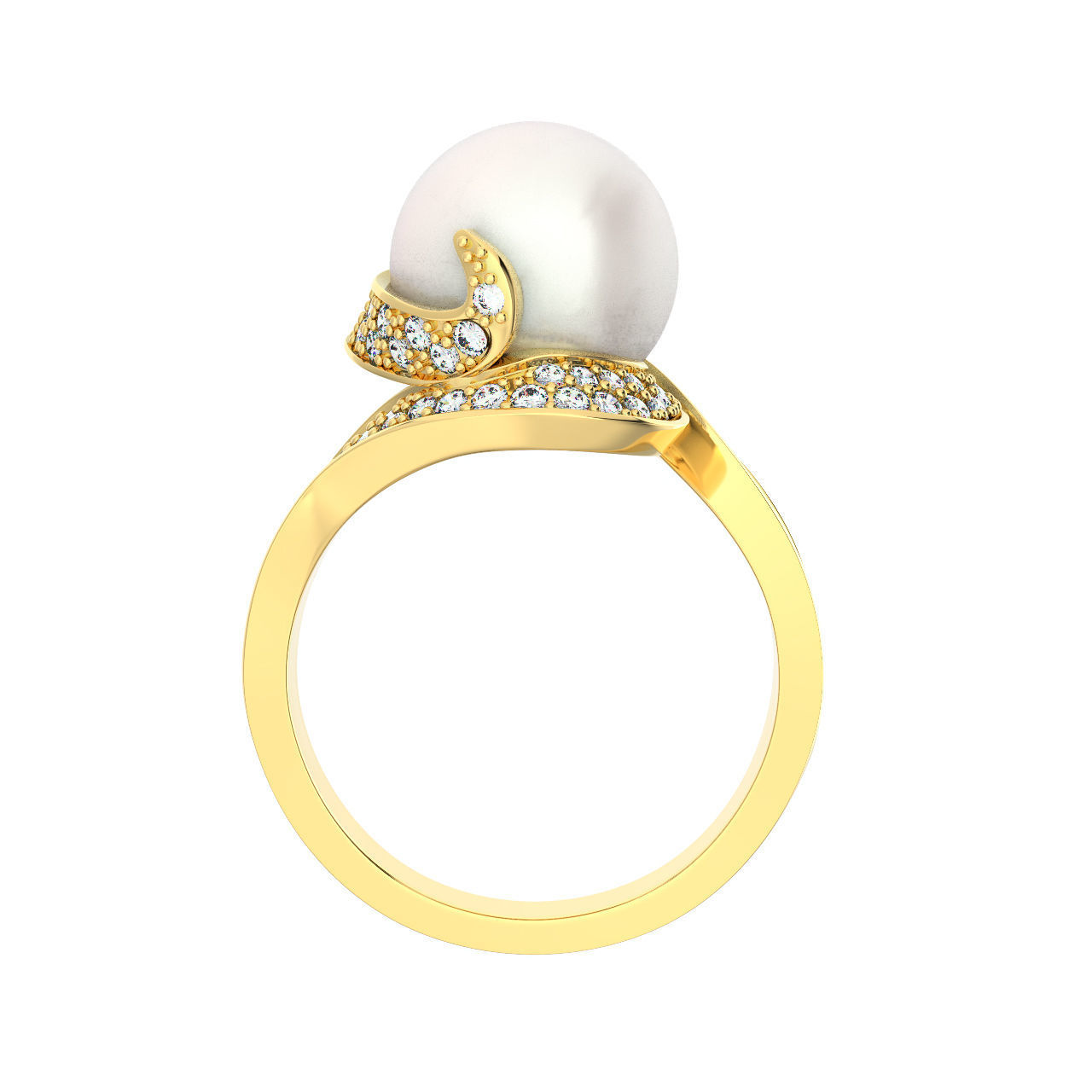 N183 Diamond ring with pearl 3D print model_8