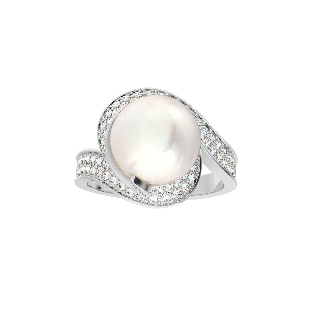 N183 Diamond ring with pearl 3D print model_5