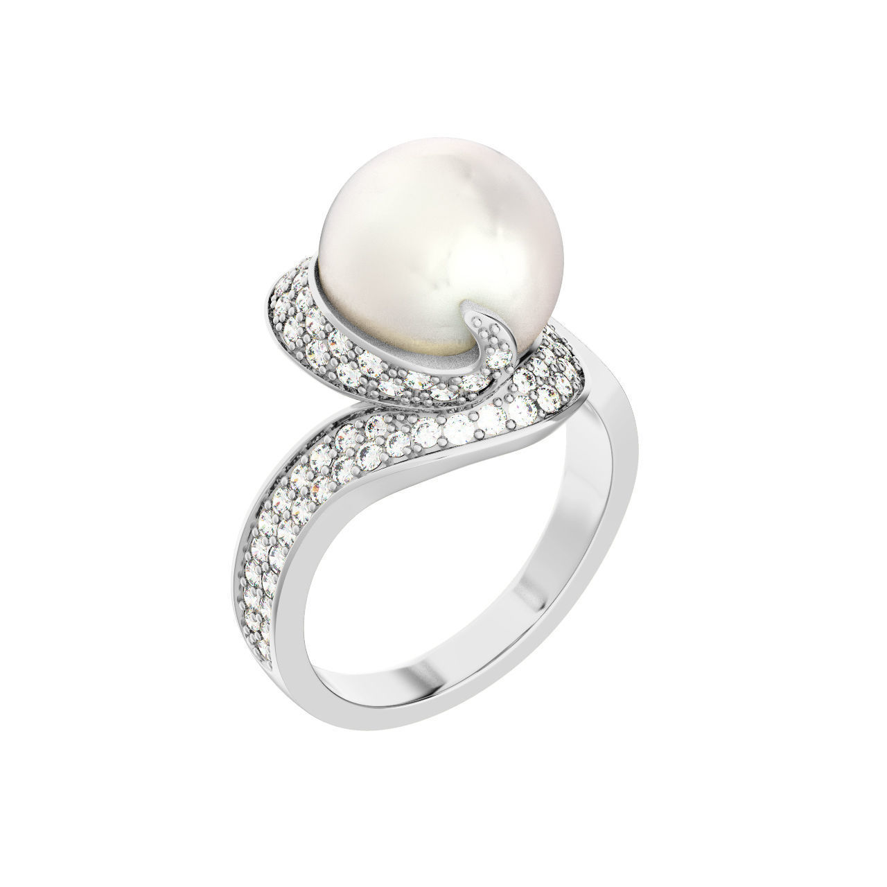N183 Diamond ring with pearl 3D print model_3