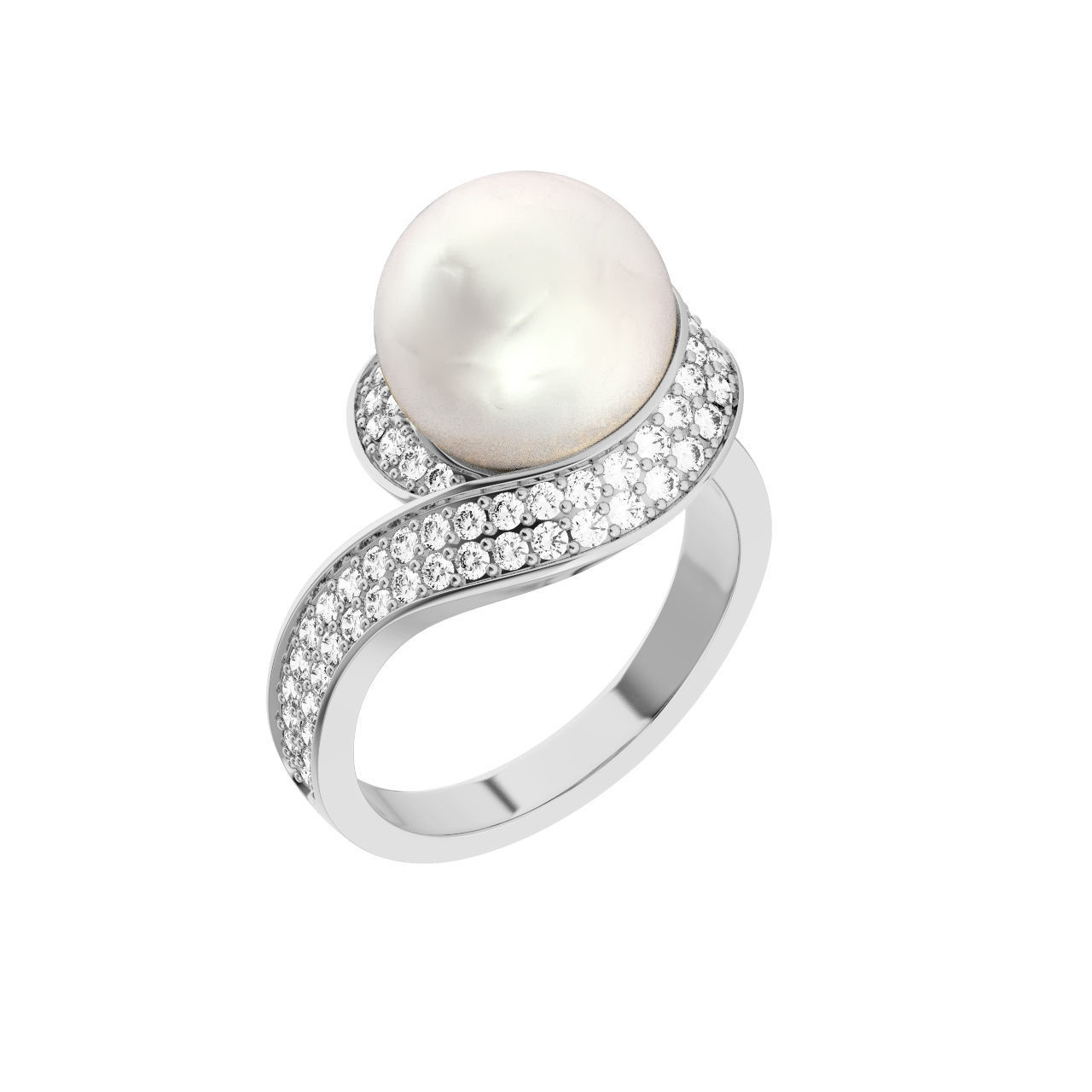 N183 Diamond ring with pearl 3D print model_2