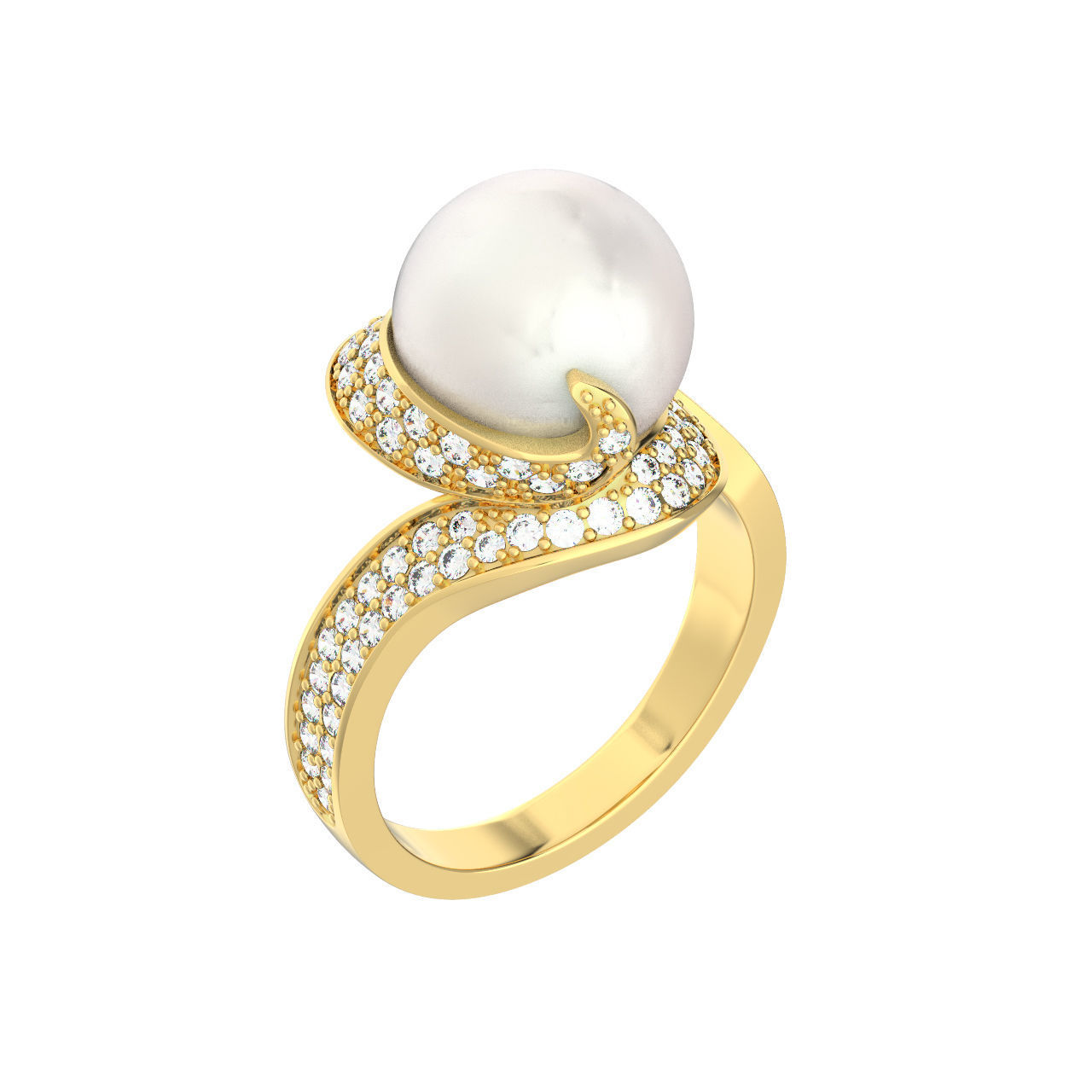 N183 Diamond ring with pearl 3D print model_4