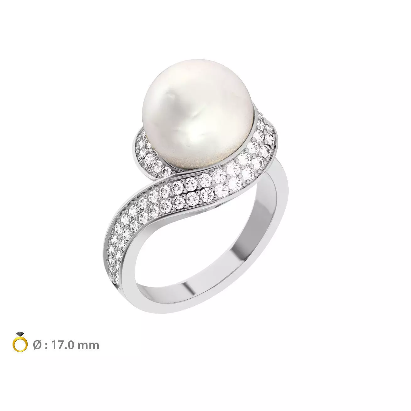 N183 Diamond ring with pearl 3D print model_0
