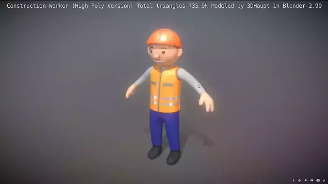 Cartoonish Construction Worker High-Poly Version Not Rigged 3D model