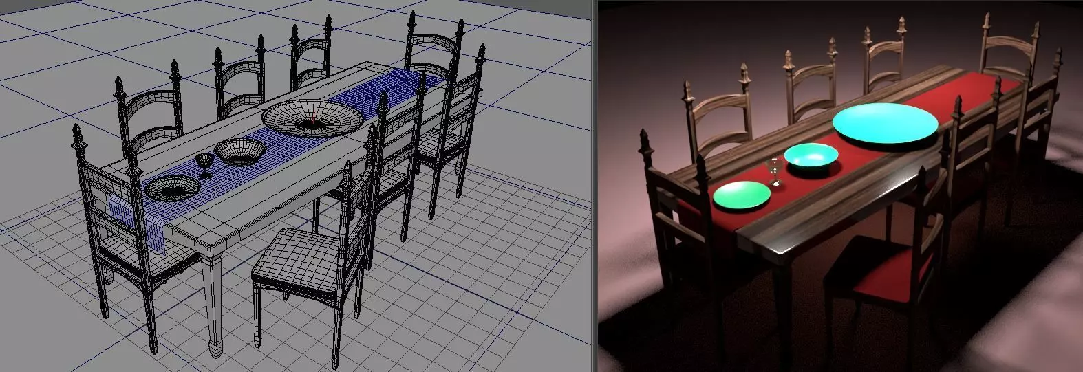 Dining Room Set - Basic Low-poly 3D model_0