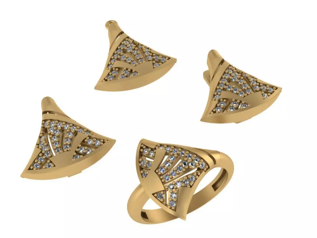 set gold ring with diamonds 3D model