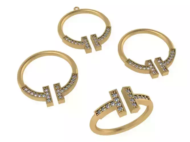 set gold three plated rings with diamonds