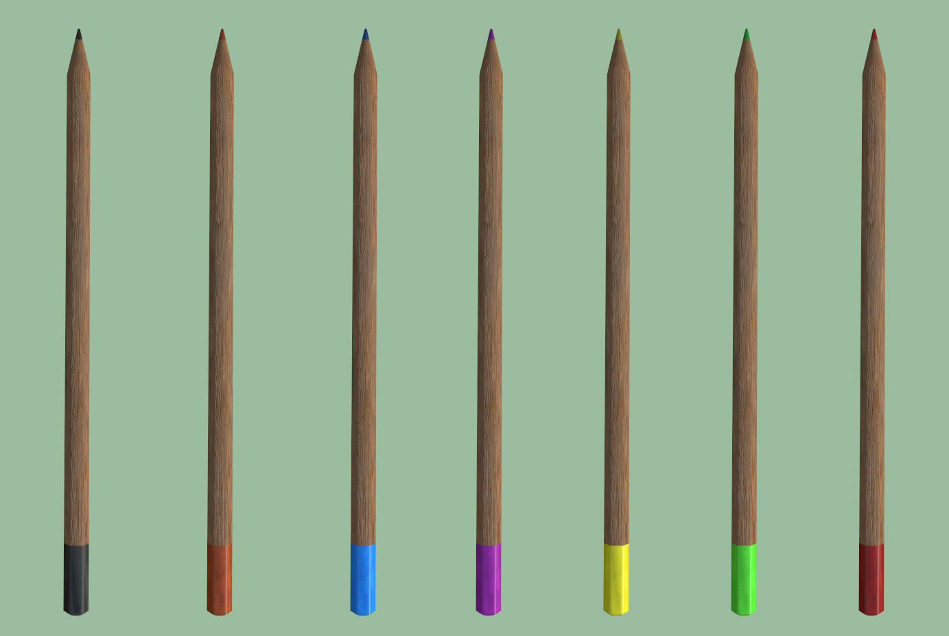 Colored pencils Low-poly 3D model_1