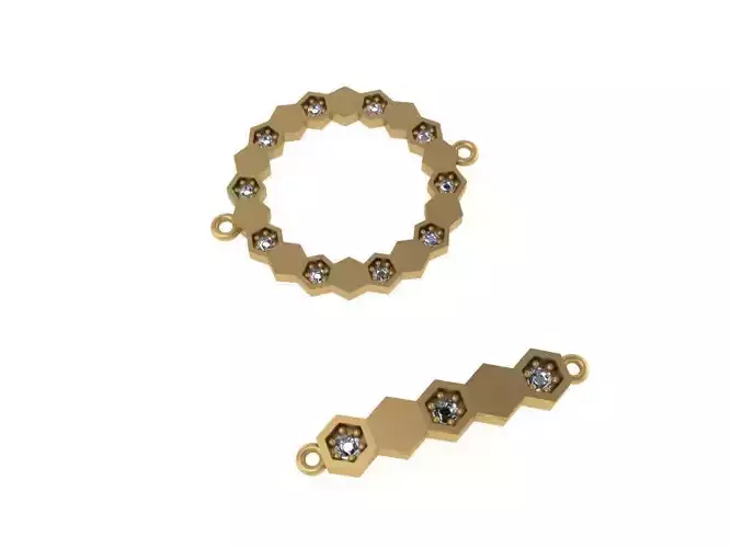 set gold rhodium plated hexagonal bead 3D model