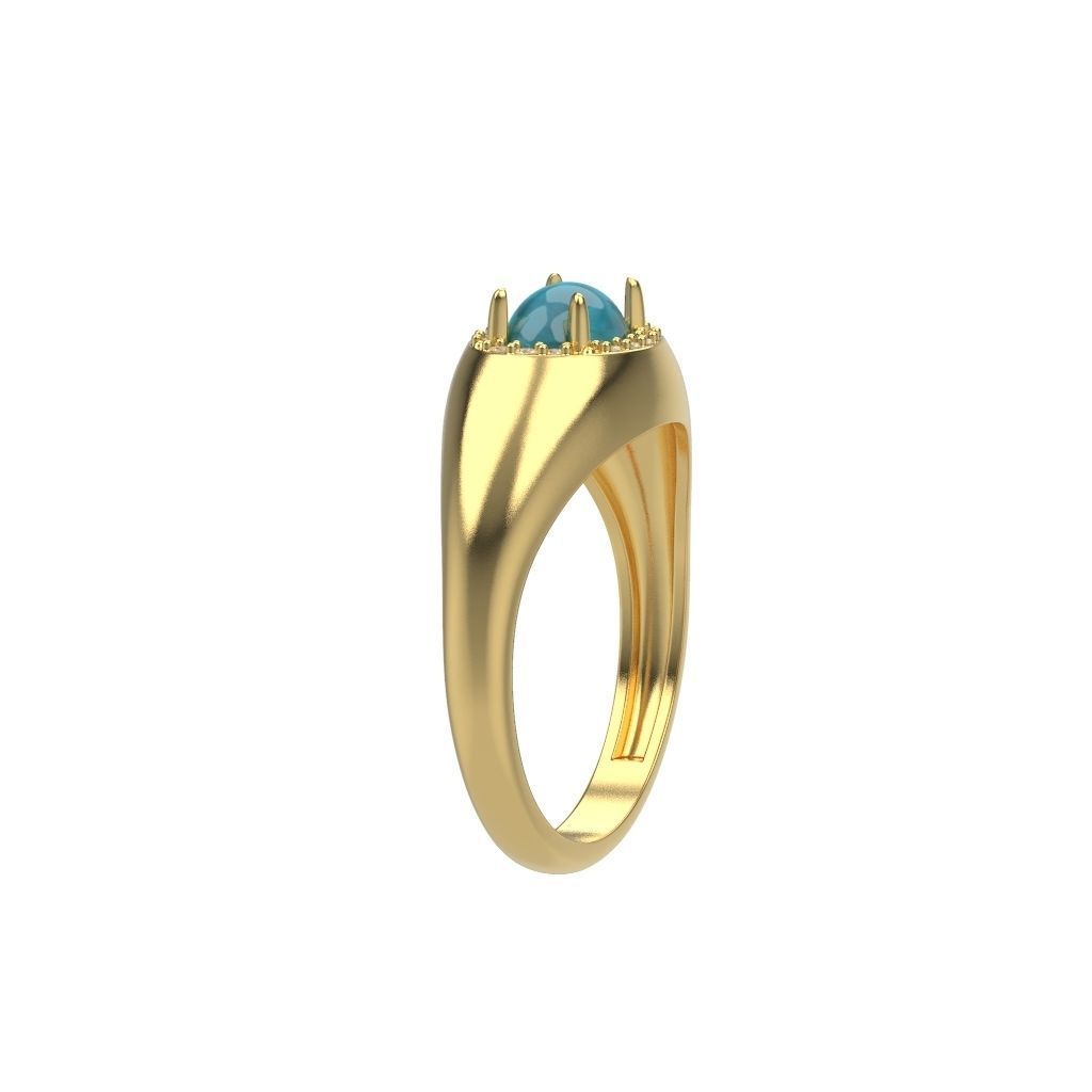 Women ring with cabochon and gems 3dm stl vintage 3D print model_7