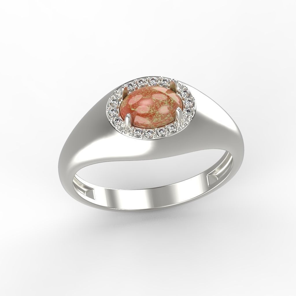 Women ring with cabochon and gems 3dm stl vintage 3D print model_14