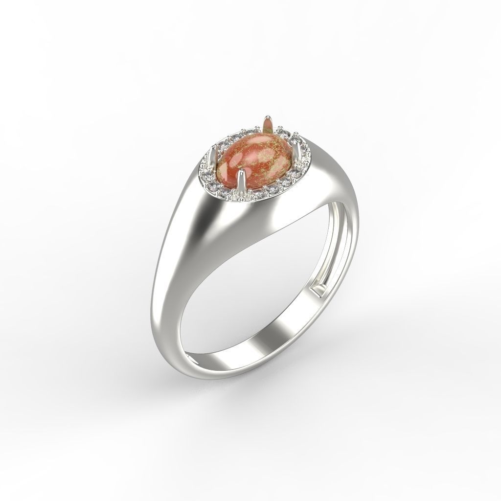 Women ring with cabochon and gems 3dm stl vintage 3D print model_15