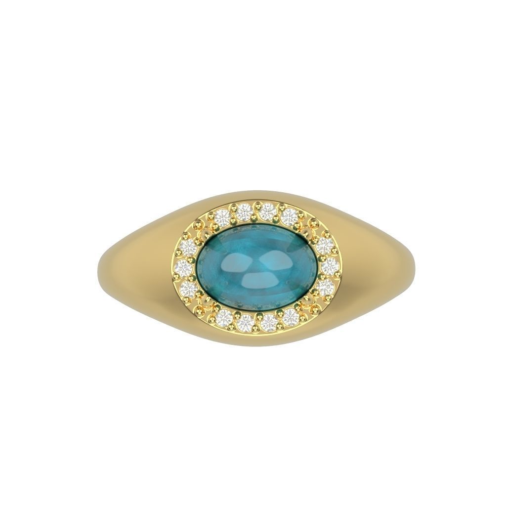 Women ring with cabochon and gems 3dm stl vintage 3D print model_1
