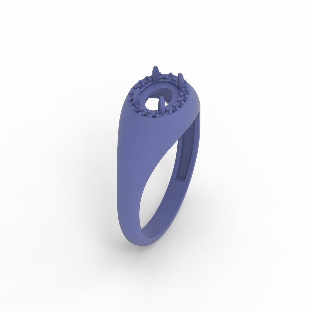 Women ring with cabochon and gems 3dm stl vintage 3D print model_11