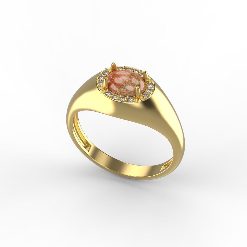 Women ring with cabochon and gems 3dm stl vintage 3D print model_2