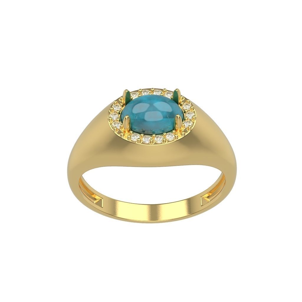 Women ring with cabochon and gems 3dm stl vintage 3D print model_4