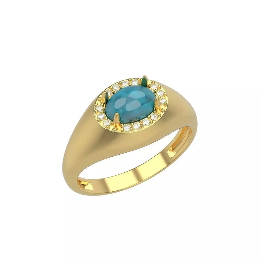 Women ring with cabochon and gems 3dm stl vintage 3D print model_0
