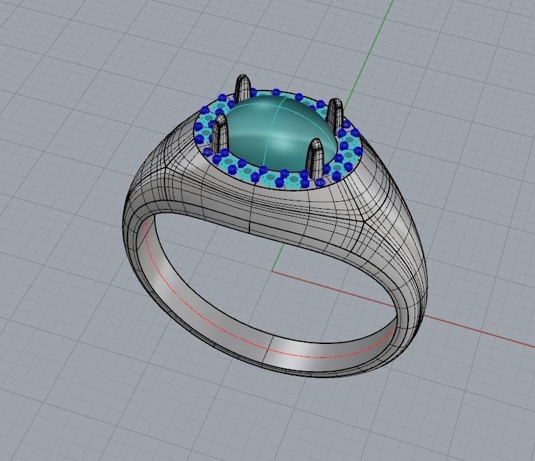 Women ring with cabochon and gems 3dm stl vintage 3D print model_21