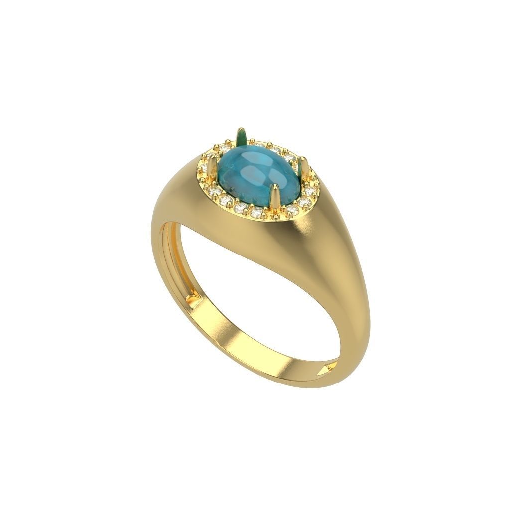 Women ring with cabochon and gems 3dm stl vintage 3D print model_5