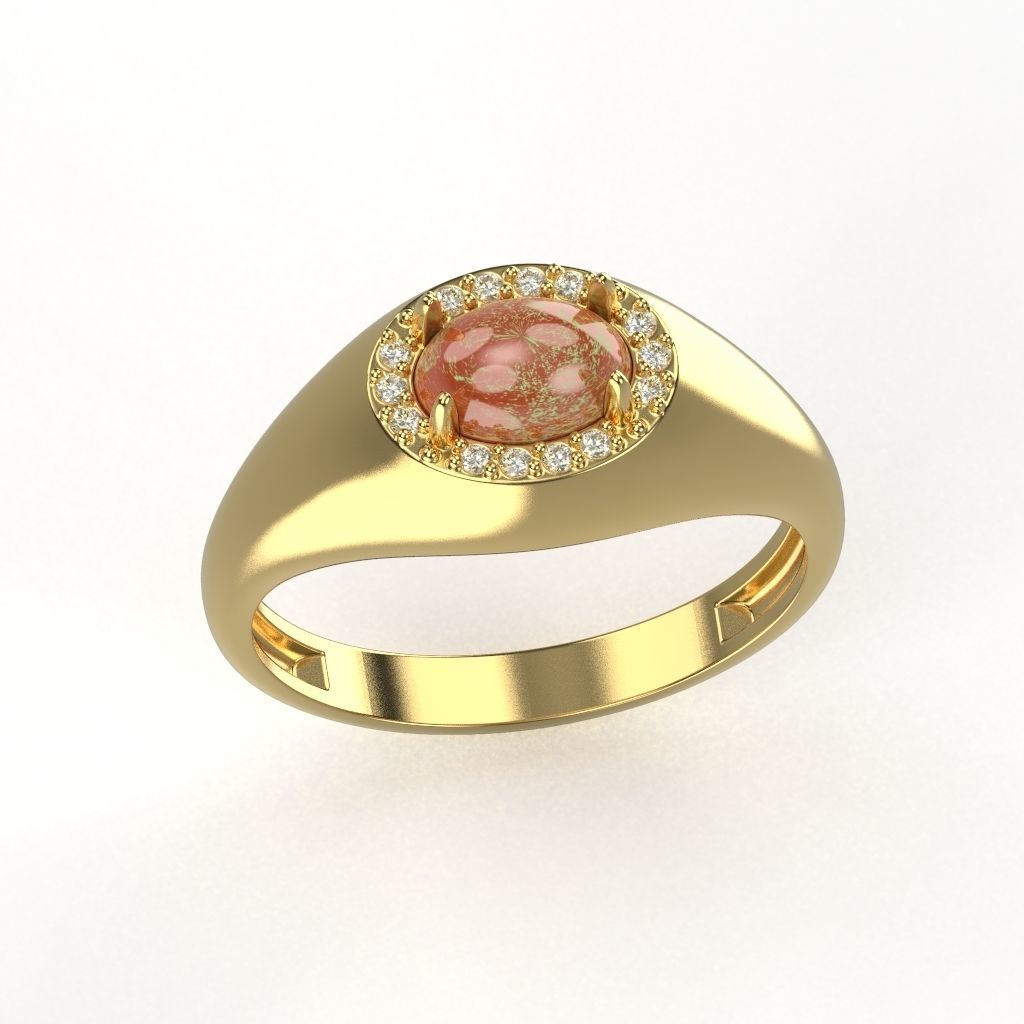 Women ring with cabochon and gems 3dm stl vintage 3D print model_13