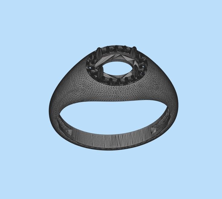 Women ring with cabochon and gems 3dm stl vintage 3D print model_30