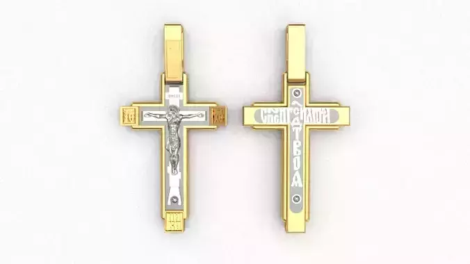 Krest-cross 3D print model jesus cross pendant gold