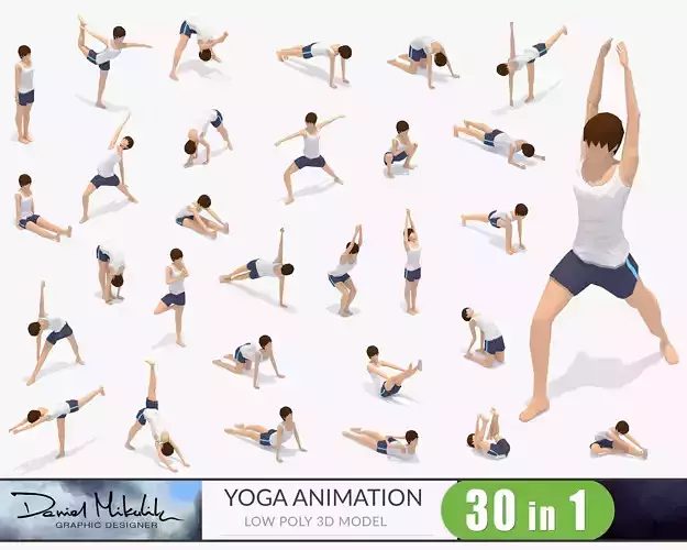 30 Yoga Pose Animations Bundle Woman Low-poly 3D model