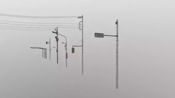 Traffic Lights and Tokyo Poles - Textures Low-poly 3D model