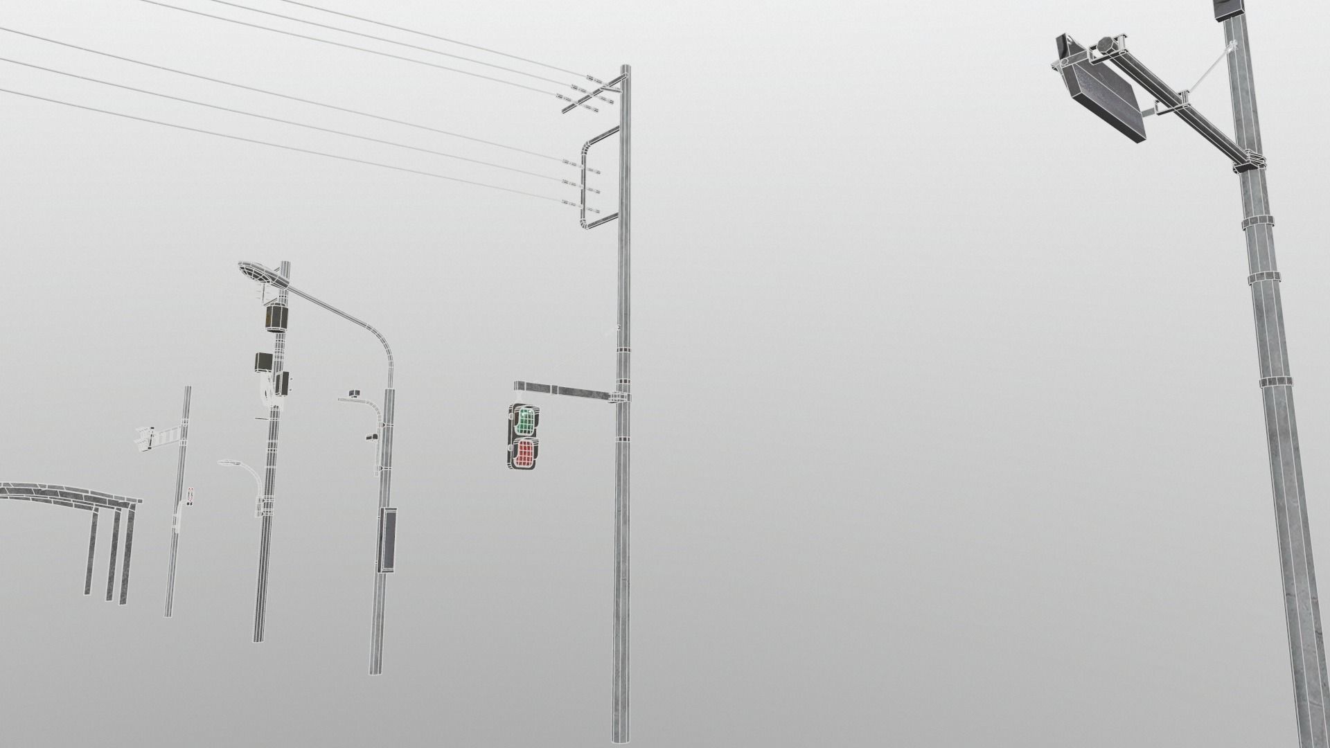 Traffic Lights and Tokyo Poles - Textures Low-poly 3D model_1