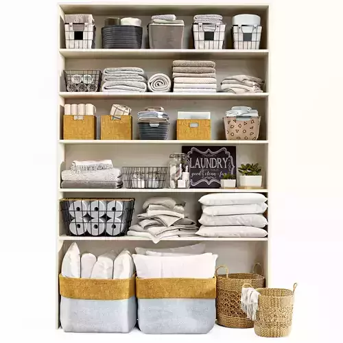 Laundry Set shelf with baskets and towels 3D model