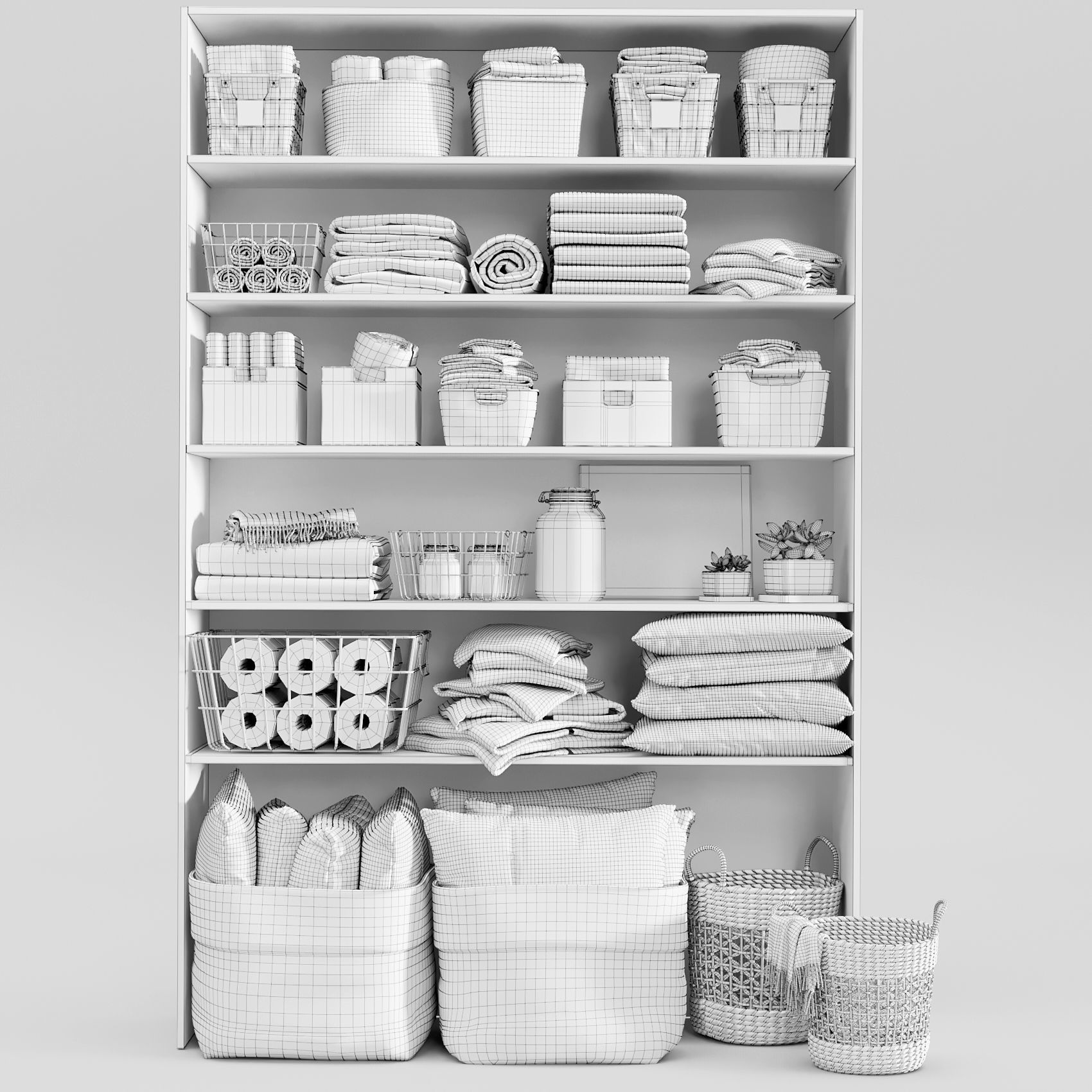 Laundry Set shelf with baskets and towels 3D model_4
