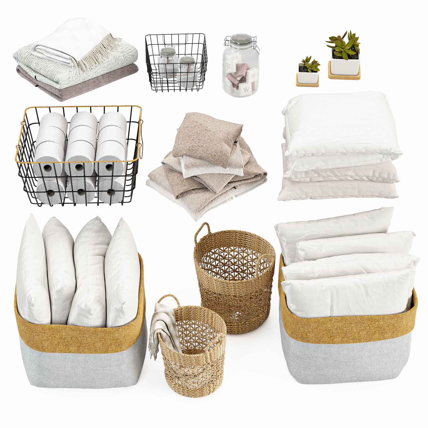 Laundry Set shelf with baskets and towels 3D model_3