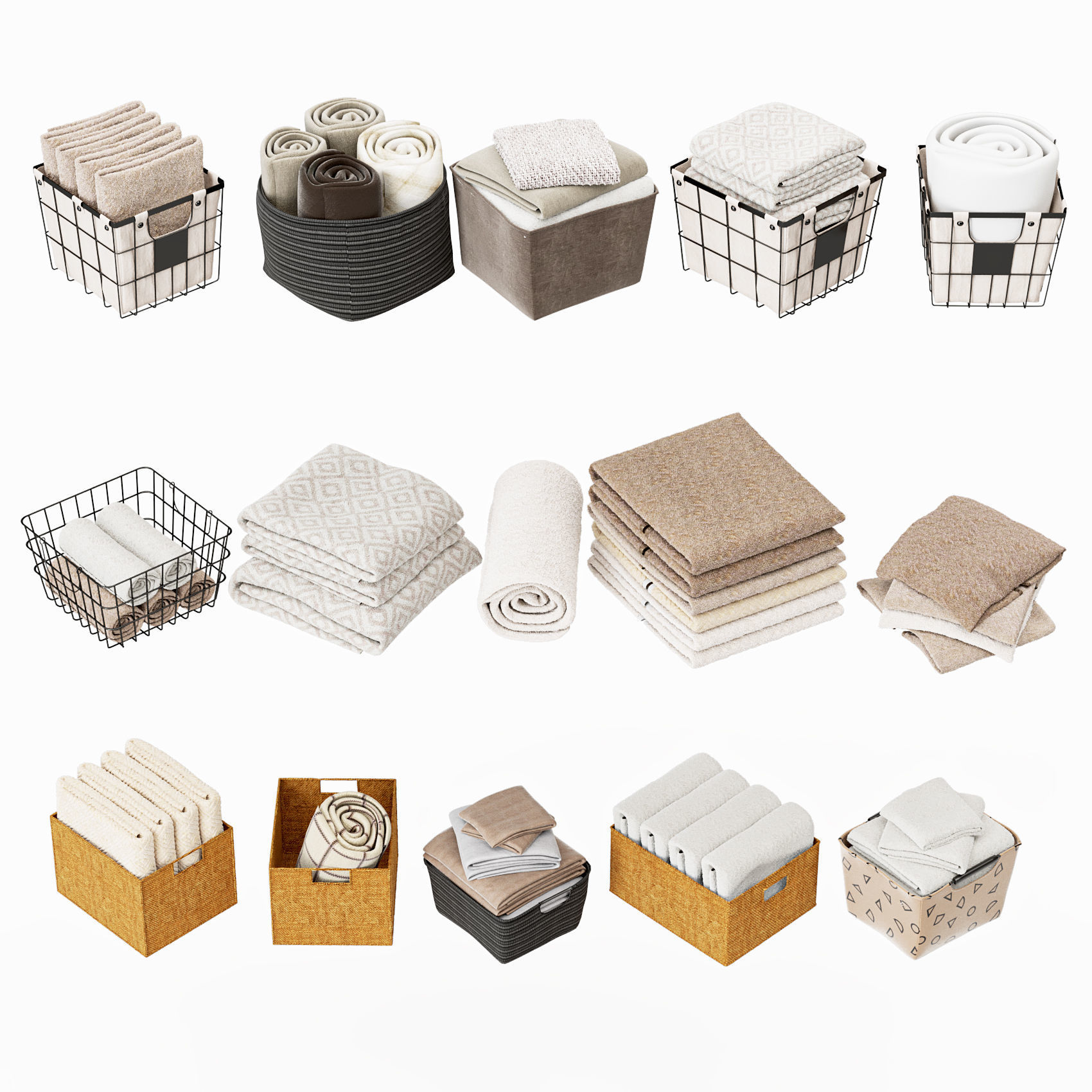 Laundry Set shelf with baskets and towels 3D model_2