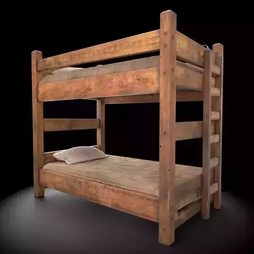 Medieval Style Wooden Bunk Bed  Low-poly 3D model
