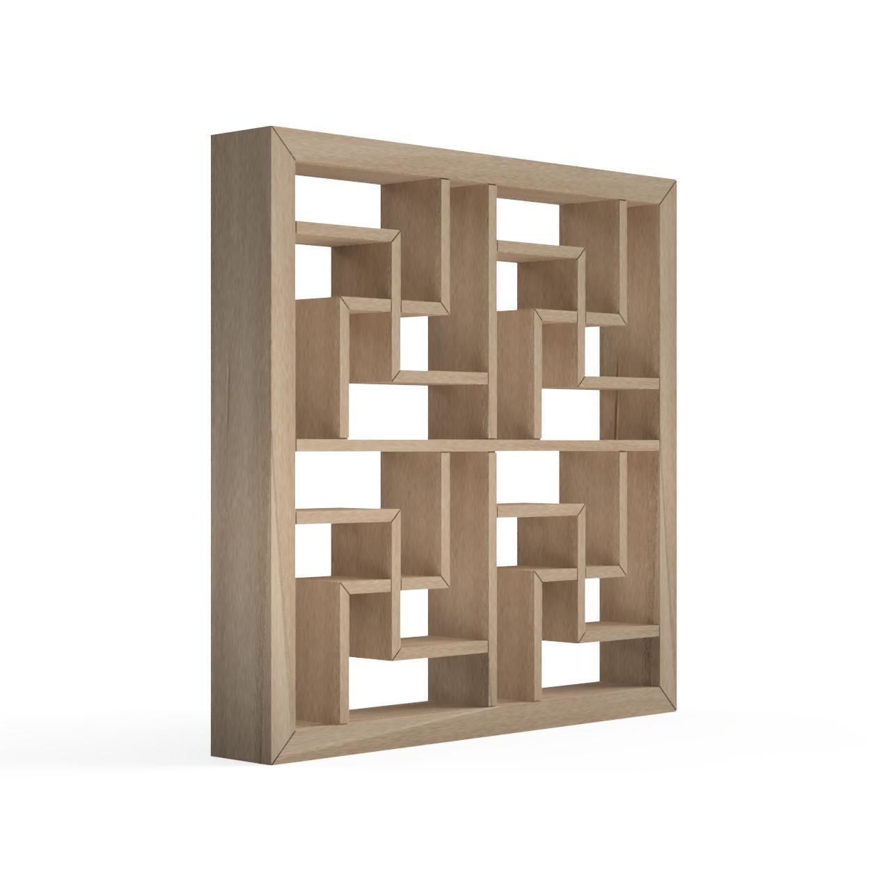 Okurimanji wooden bookcase with squares 3D print model_2