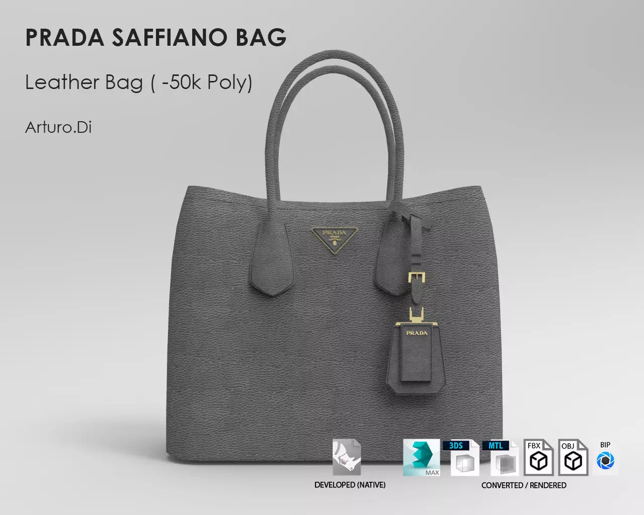 PRADA SAFFIANO LEATHER BAG 50K POLY Low-poly 3D model