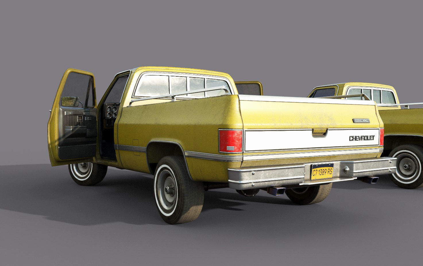 Chevrolet C10 1982 Yellow Low-poly 3D model_8