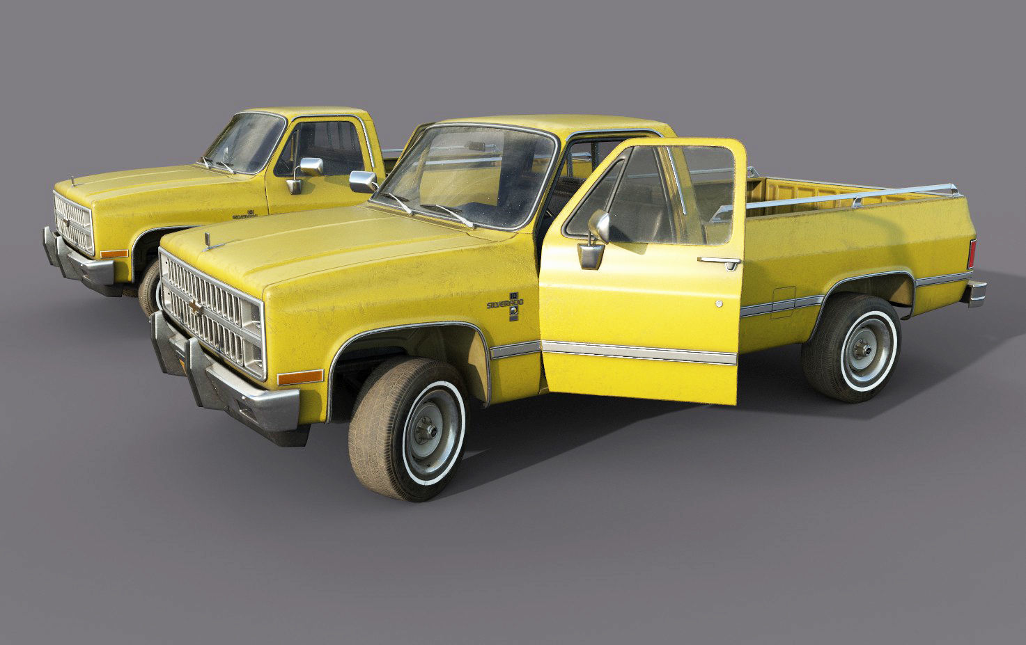 Chevrolet C10 1982 Yellow Low-poly 3D model_6